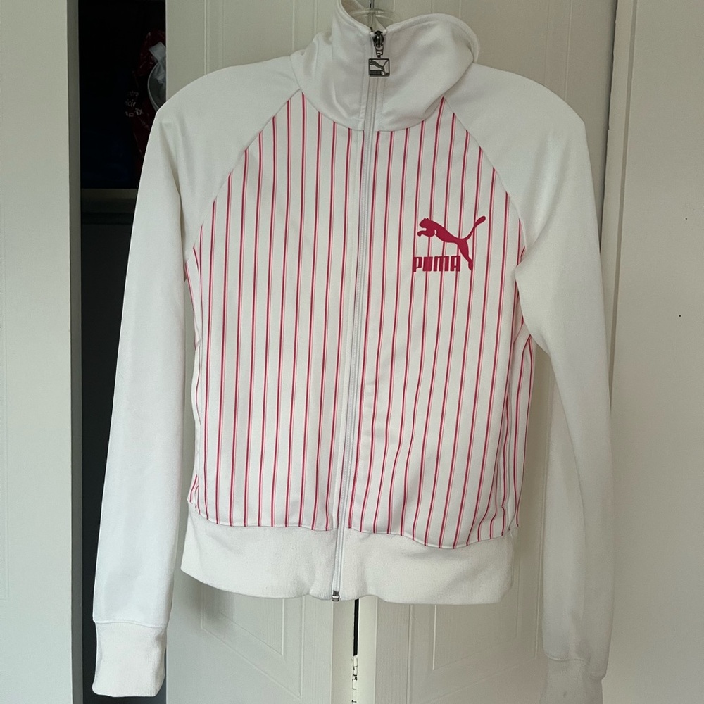 Puma white and pink stripe zip up
